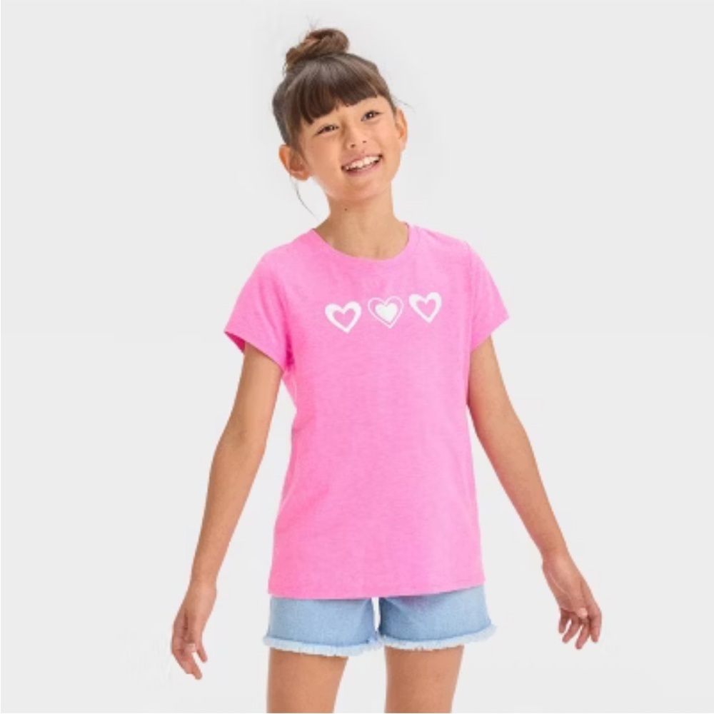 Cat & Jack Pink Tee with Heart Accents